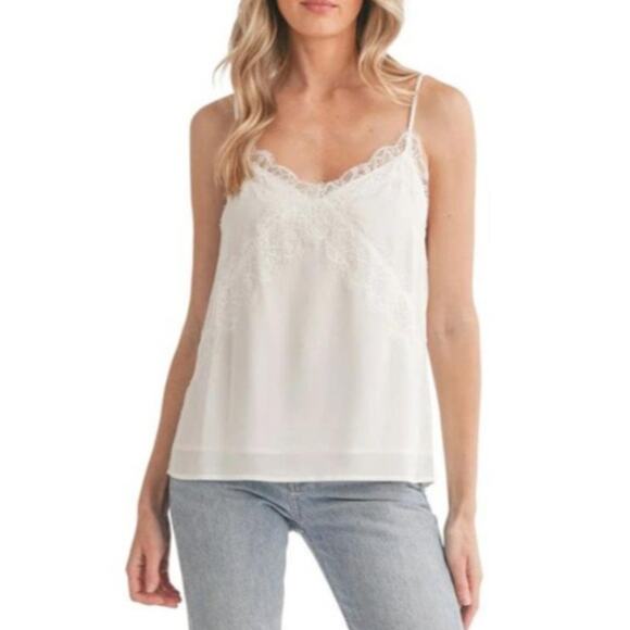 NEW LUSH Ivory Lace Trim V Neck Chiffon Camisole Size L - Picture 1 of 7